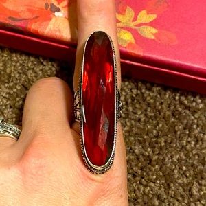 Oblong Victorian Red Beveled Stone Ring - Sz 8